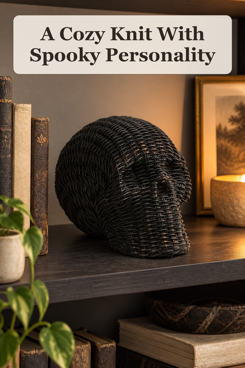 Spooky Night Knitted Skull Decor styled in a warm, lived-in Halloween setting