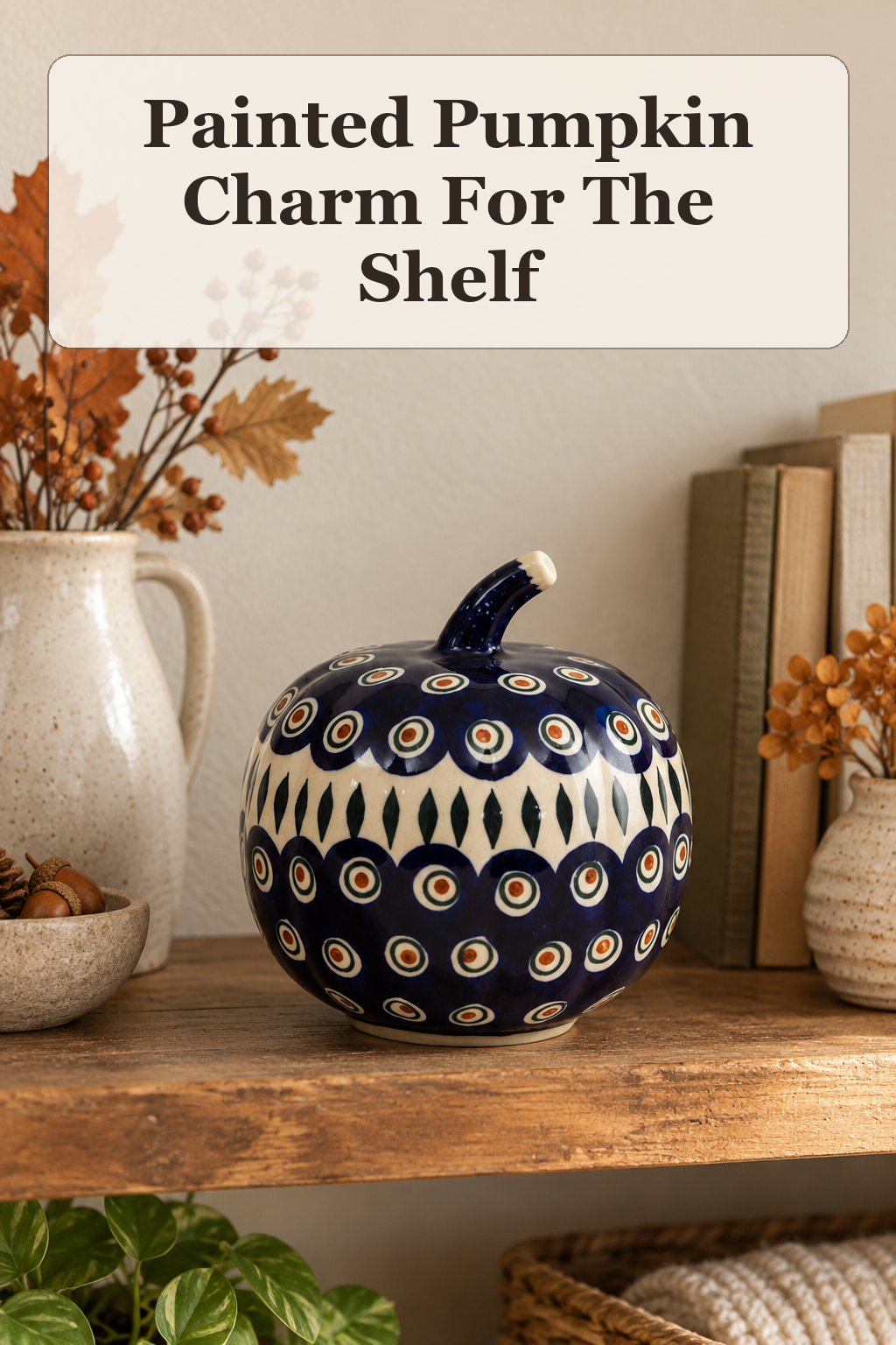 Ceramika Wiza Made In Poland 10x7 Painted Pumpkin Decor styled in a warm, lived-in Halloween setting