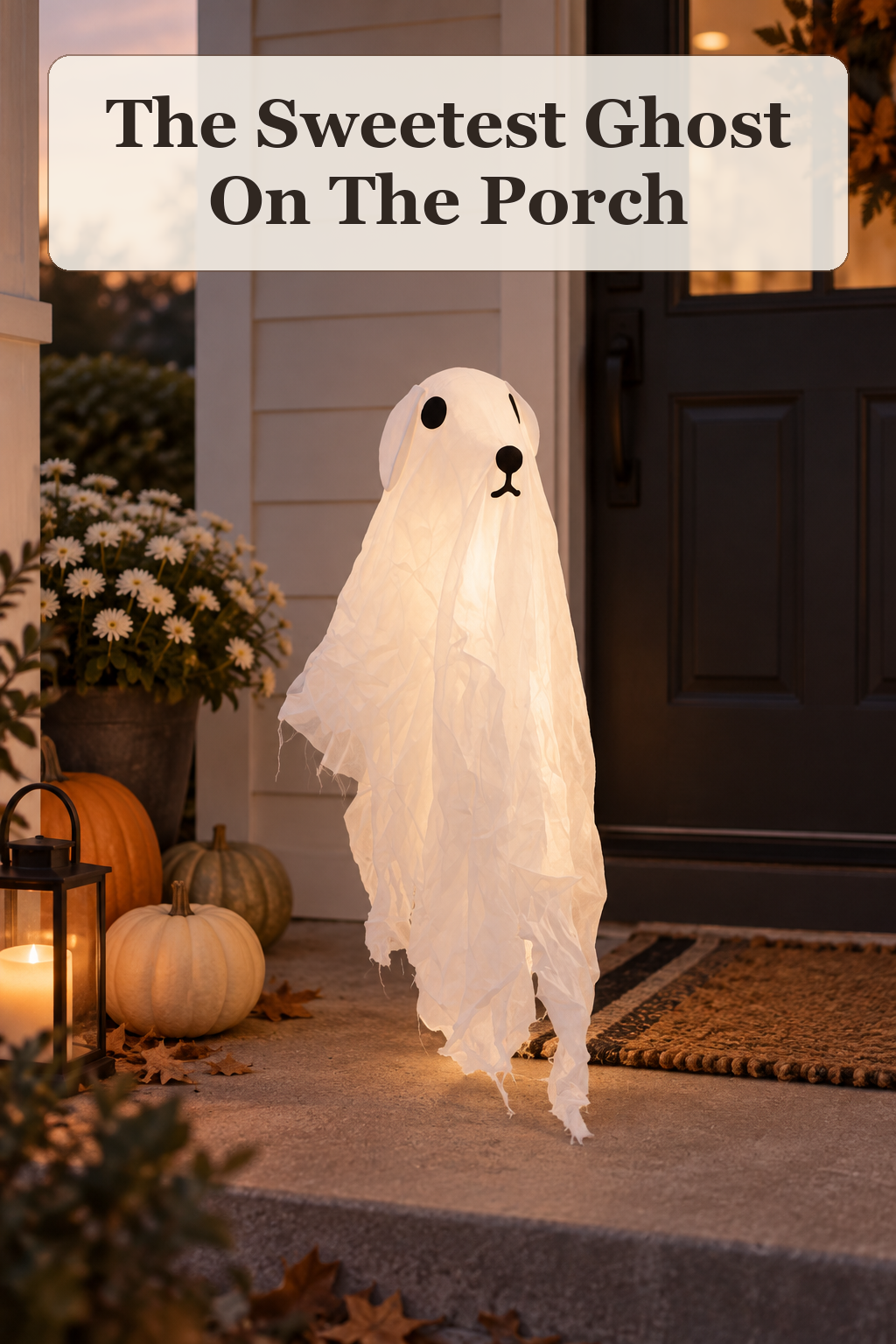 Martha Stewart Outdoor Safe Fabric LED Dog Ghost styled in a warm, lived-in Halloween setting