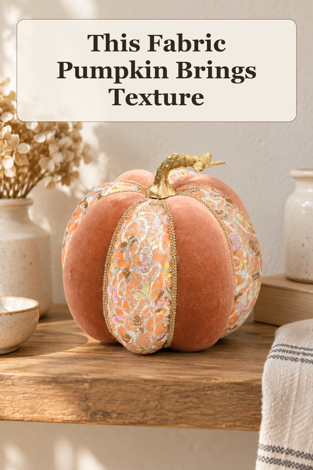 Acorn And Oak 8in Embellished Fabric Pumpkin styled in a warm, lived-in Halloween setting