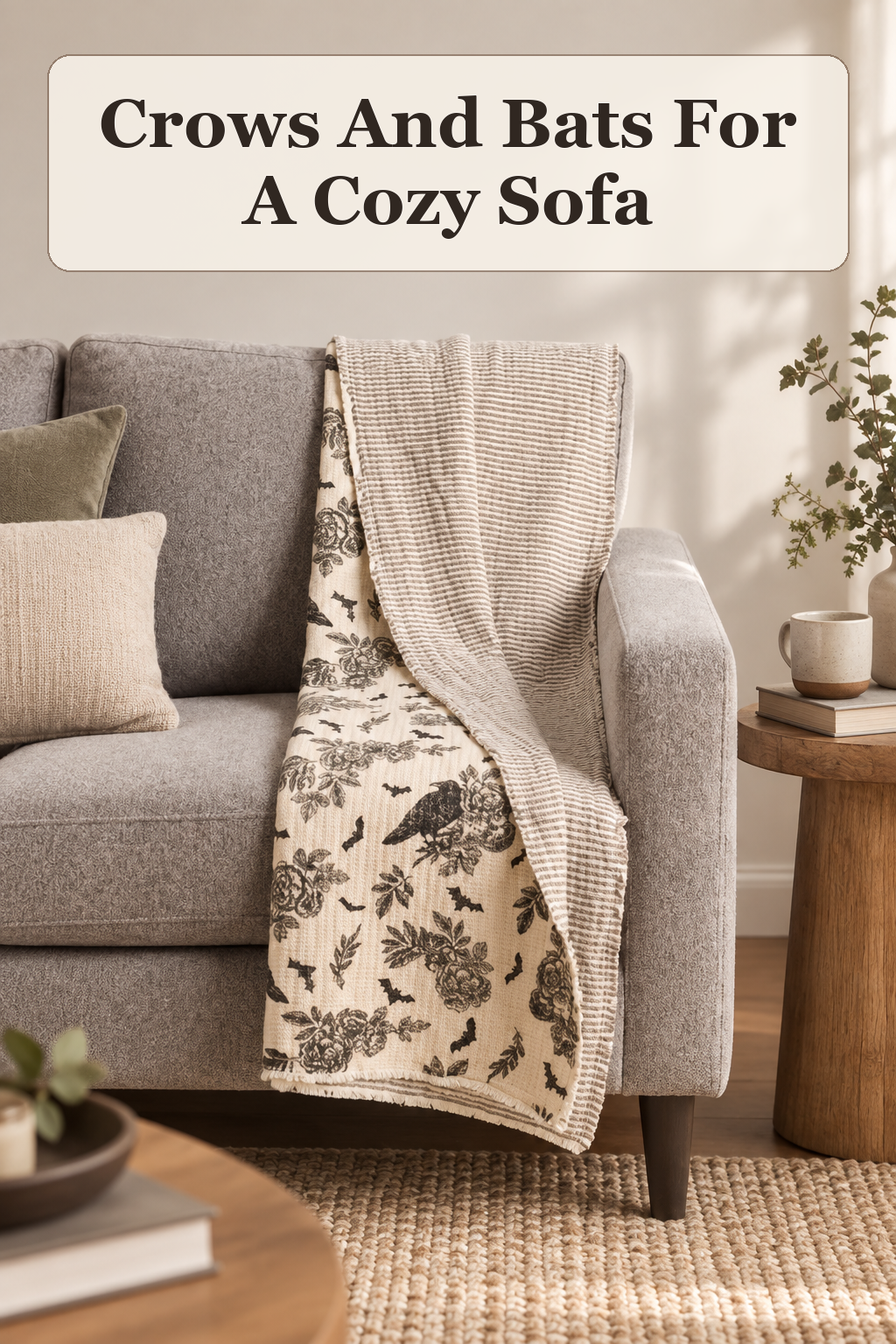 Made In India Floral Crows And Bats Throw styled in a warm, lived-in Halloween setting