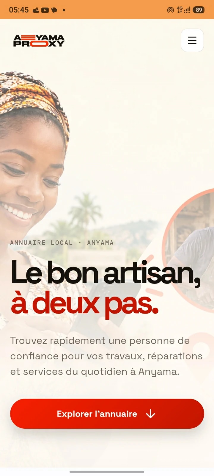 Aperçu du site Anyama Proxy — mobile