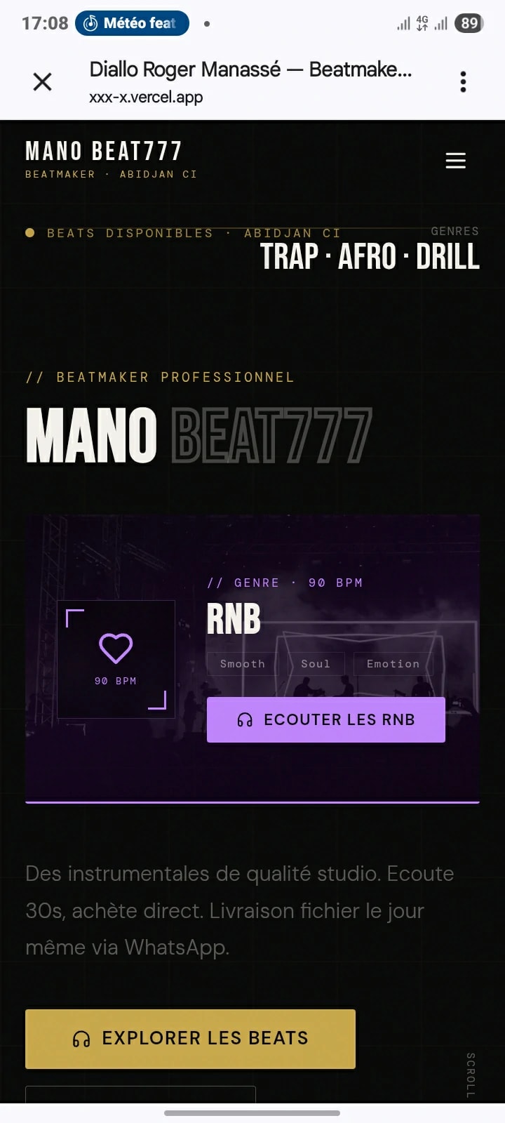 Aperçu du site ManoBeat 777 — mobile