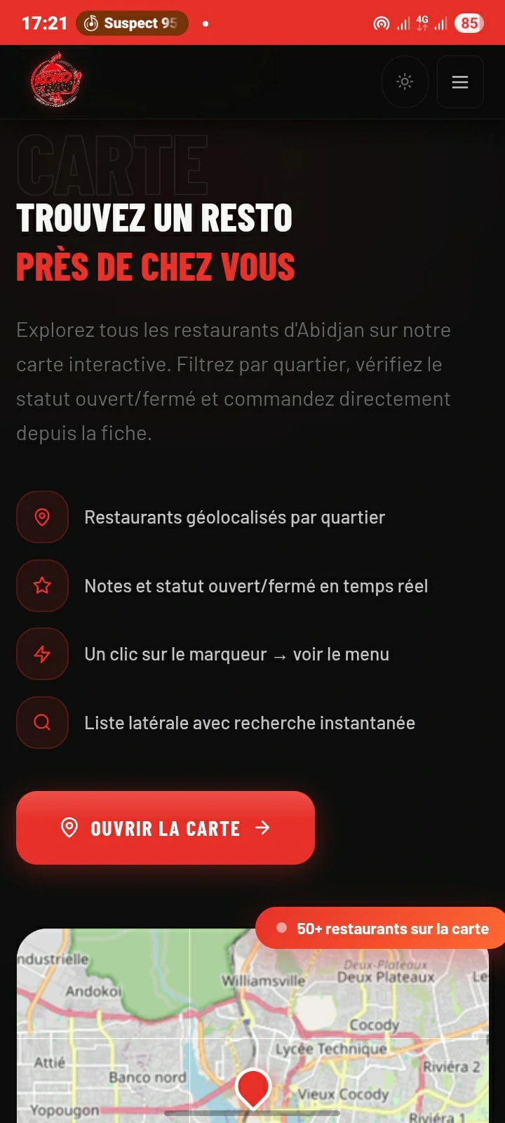 Aperçu du site KokoEat — mobile