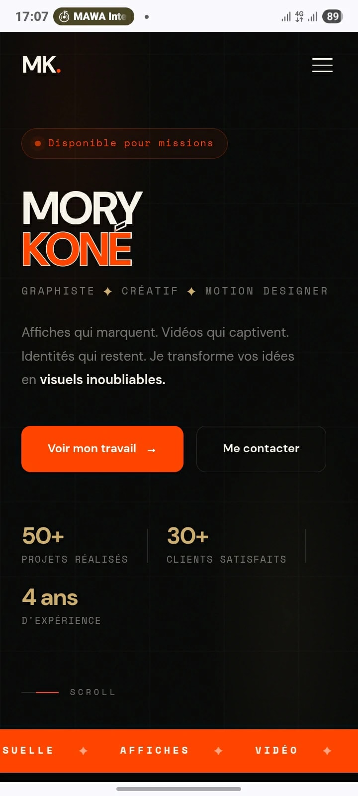 Aperçu du site MK Studio — mobile