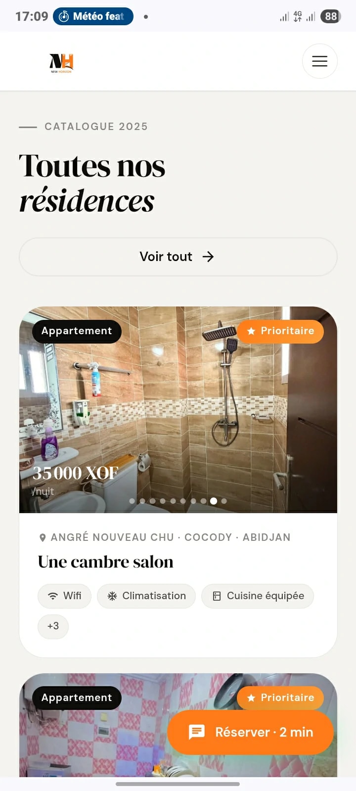 Aperçu du site New Horizon Service — mobile