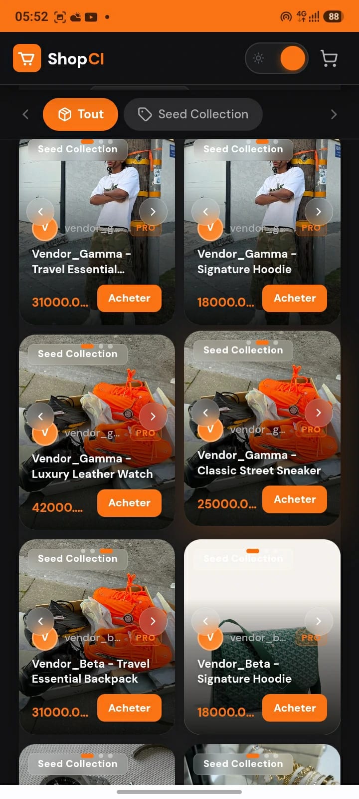 Aperçu du site ShopCI — mobile