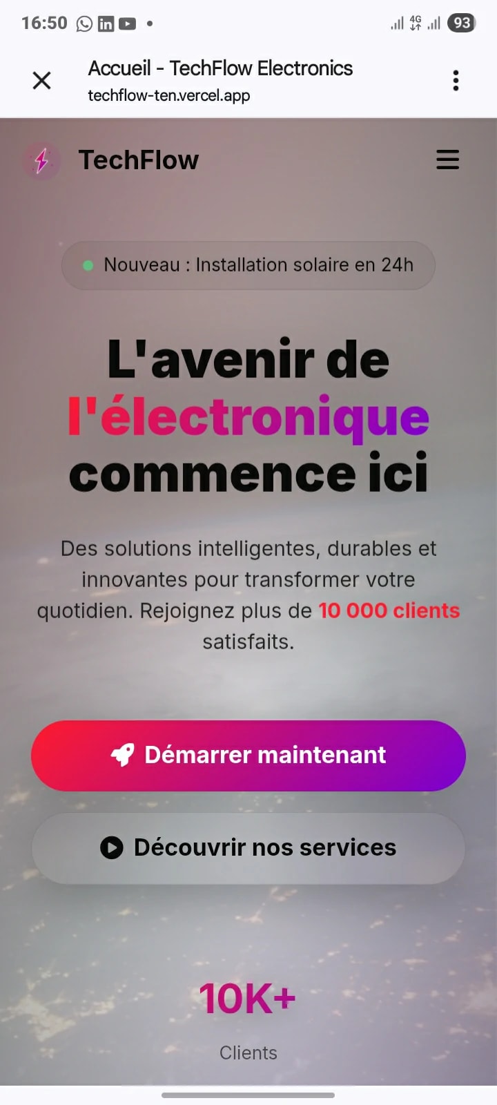 Aperçu du site TechFlow — mobile