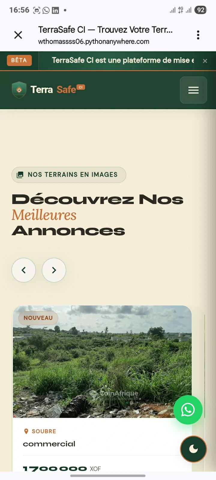 Aperçu du site TerraSafe — mobile