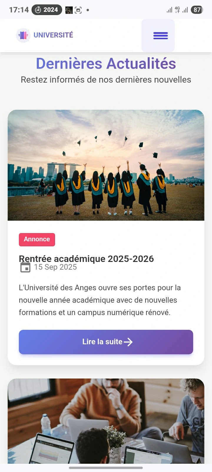 Aperçu du site Université les Anges — mobile