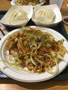 Spicy pan fried ramen on a rainy day in Portland at Bubble Mainea