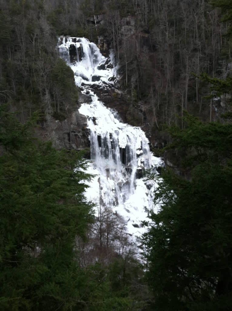 Winter view of Whitewater Falls in Sapphire NC