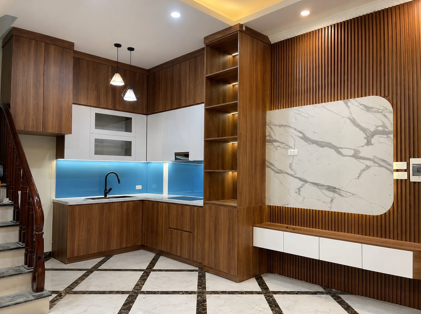 Tủ bếp Plywood cánh Melamine An Cường