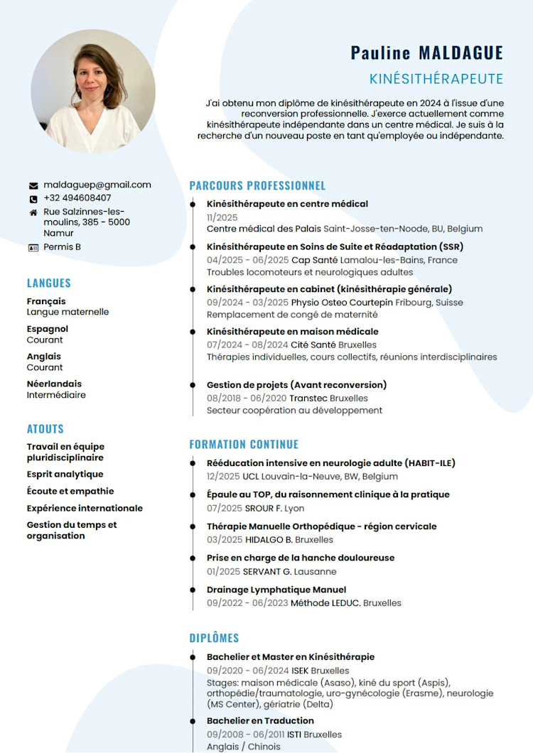 Disponible pour remplacer kiné Région wallonne