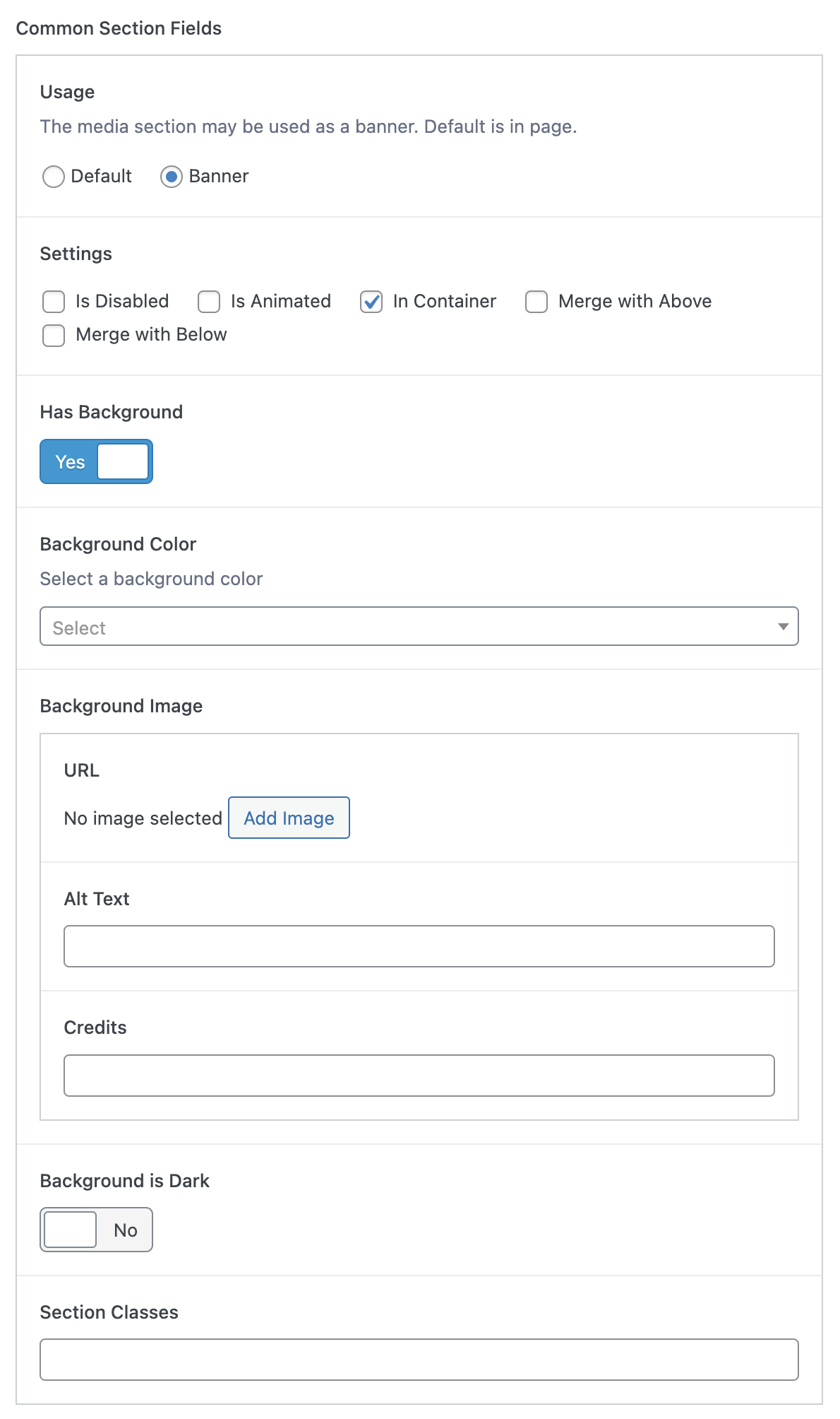 common section fields ui