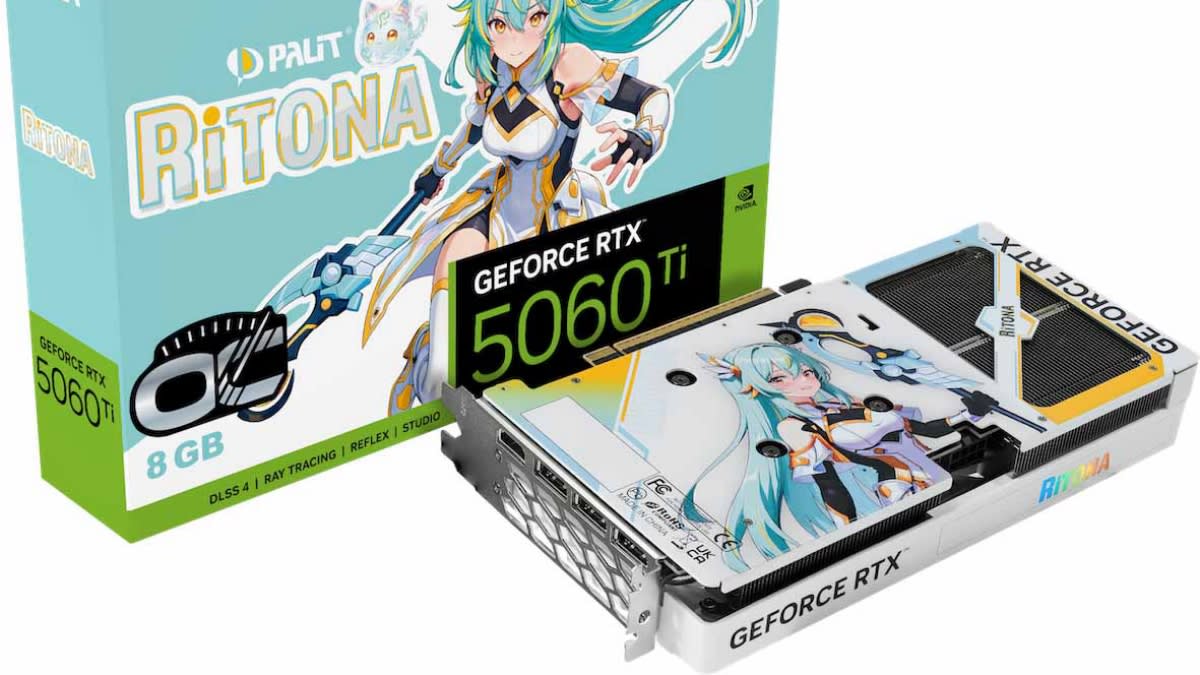 PALIT เปิดตัว GeForce RTX 5060 Ti 8GB RiTONA OC การ์ดจอรุ่นพิเศษที่ทำมาพร้อมกับการพา RiTONA ตัวละครเสมือนที่เป็นแบรนด์แอมบาสเดอร์ของ PALIT ออกสู่ตลาดโลก RiTONA เปิดตัวครั้งแรกที่ญี่ปุ่นเมื่อปี 2565 รอบนี้ถูกออกแบบใหม่ให้ดูโตและมั่นใจขึ้น ยังเก็บผมสีเขียวมิ้นต์กับสีเหลืองประจำแบรนด์ไว้ ชุดได้แรงบันดาลใจจากการ์ดเรือธงซีรีส์ GameRock และมีมาสคอตเป็นแมวสไลม์ชื่อ Gelo
