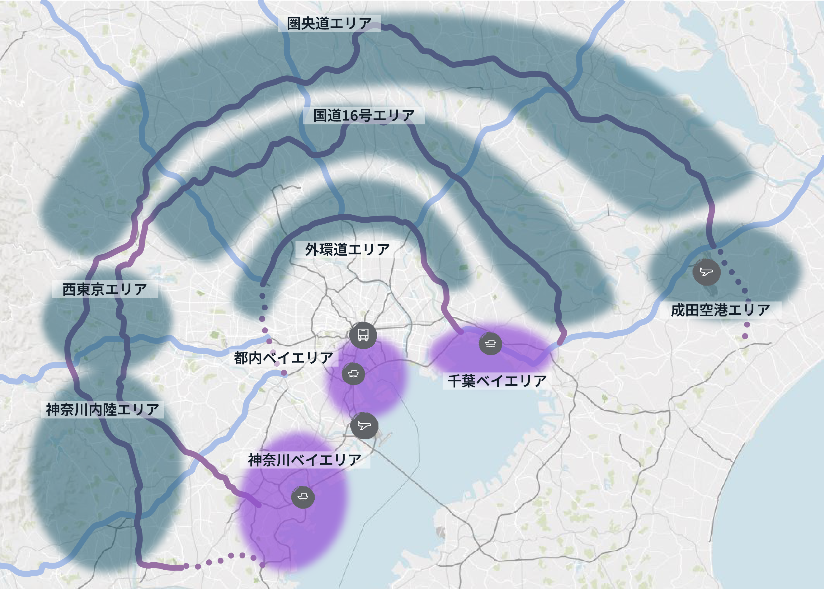 日本の物流賃貸市場、東京圏の地図エリア 