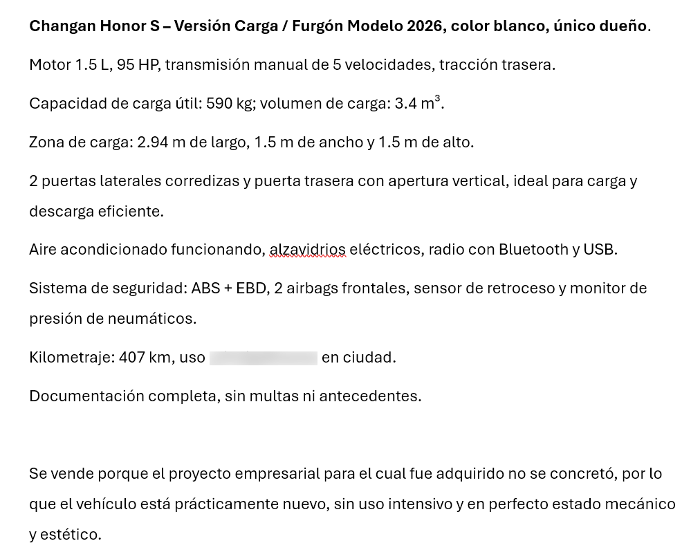 CHANGAN HONOR No Sé La Versión año 2026