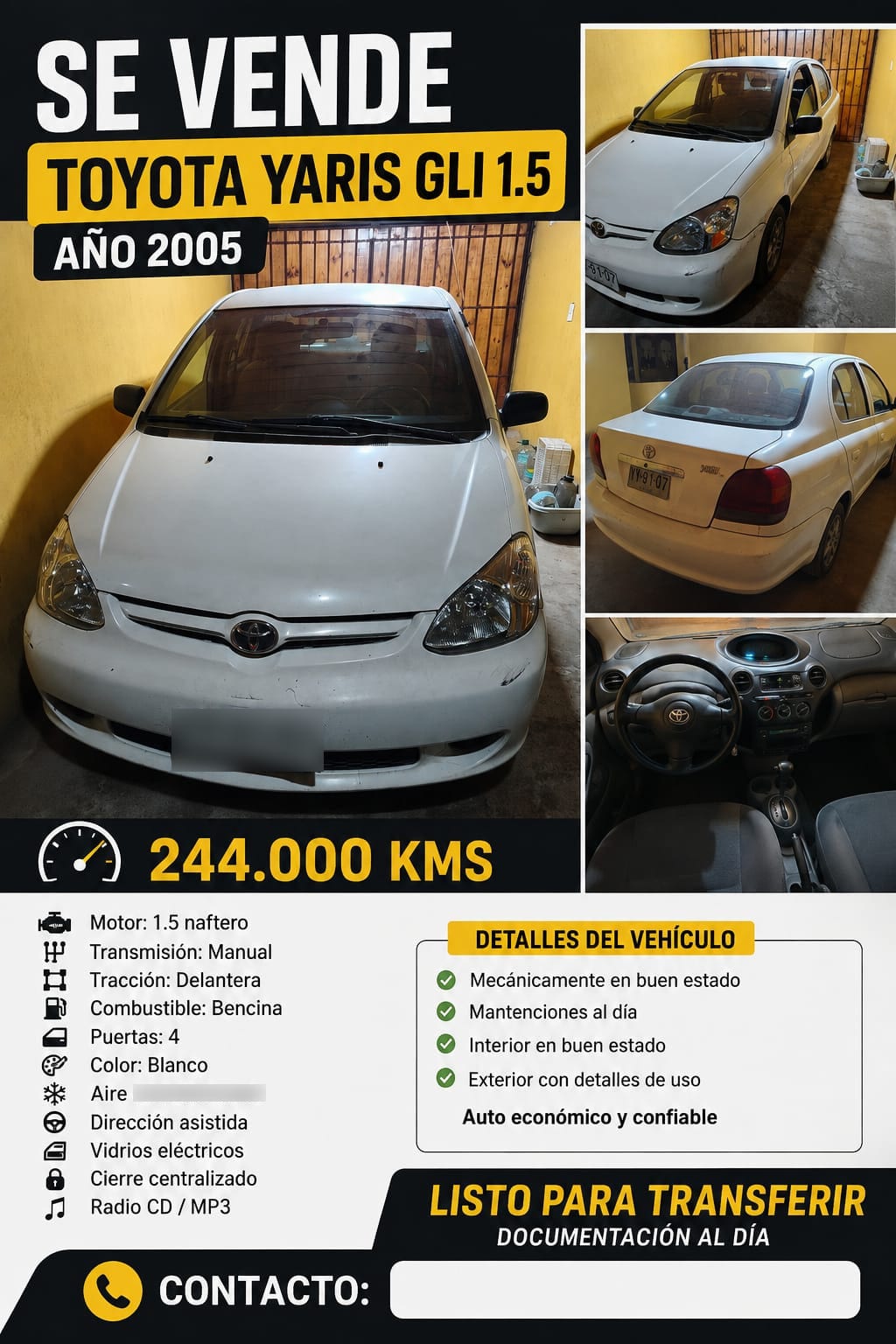 TOYOTA YARIS 1.5 Sedan Gli Mt año 2005