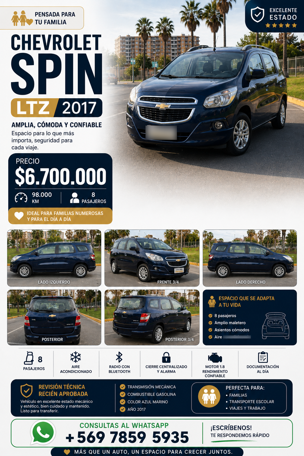 CHEVROLET SPIN 1.8 Ltz Mt año 2017