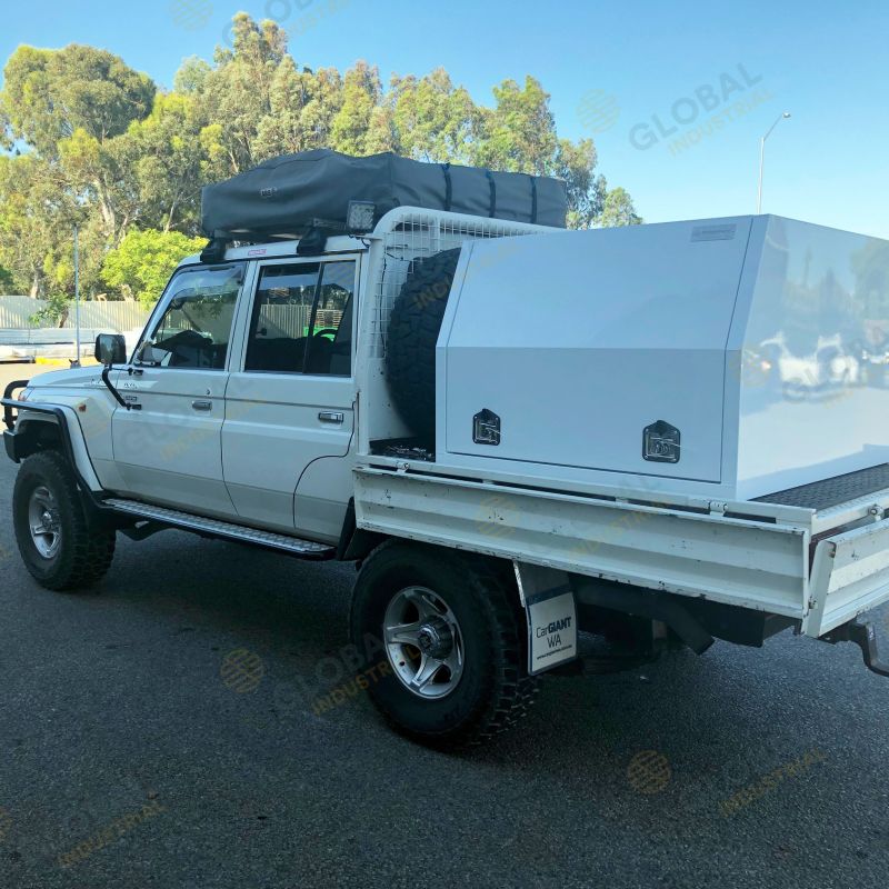 White Ute Canopy 1200mm installed on top of truck with the lid closed.