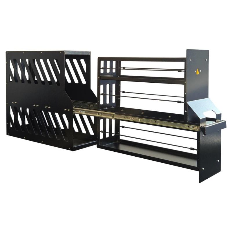 Black heavy-duty sliding truck bed drawer with tool organizer and pull-out rails