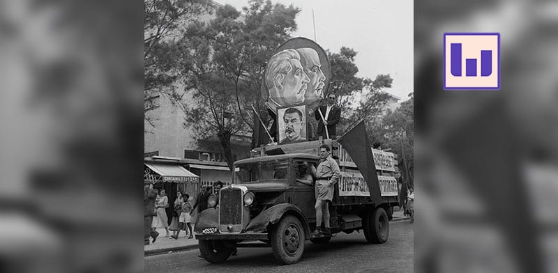 "צעדת 1 במאי, ת''א, 1949 / צילום: הנס חיים פין, ארכיון המדינה"