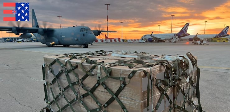 ציוד צבאי וחימושים לצה''ל שהגיע מארה''ב בפעילות משותפת למשלחת הרכש של משרד הביטחון בארה''ב / צילום: דוברות משרד הביטחון