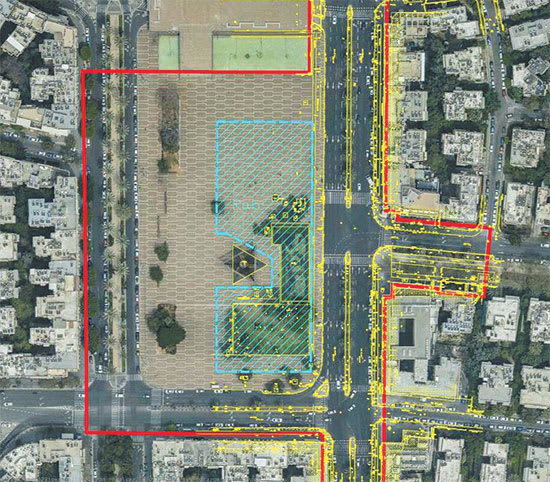 בתכלת: שטח ההתארגנות המתוכנן. הבריכה האקולוגית תיעלם (הדמיה: נת"ע) / הדמיה: נת"ע