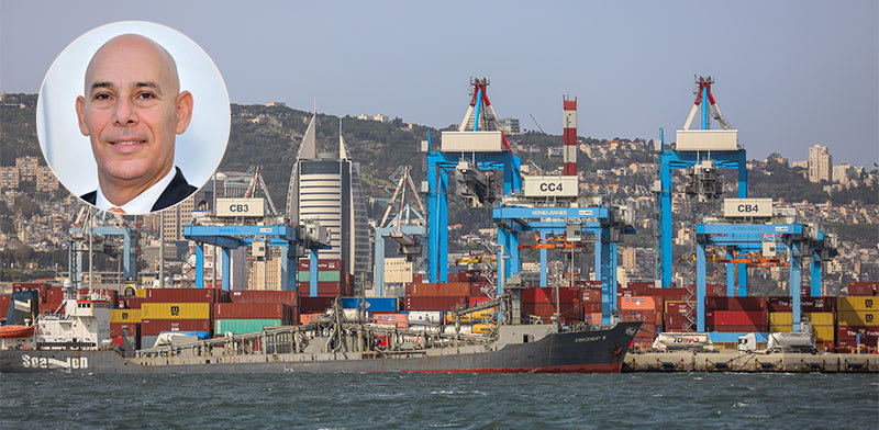 נמל חיפה. בעיגול: יו''ר נמל חיפה רון מלכא / צילומים: שלומי יוסף, יח''צ