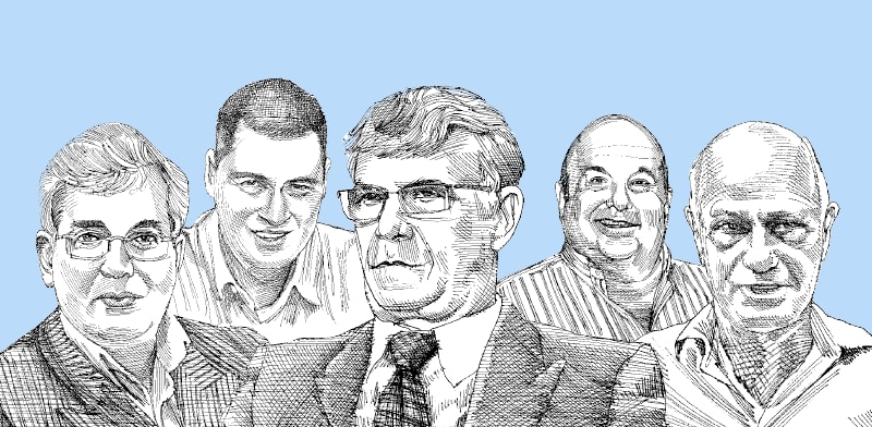 שלמה אליהו, דוד פורר, ישי דוידי, זוהר לוי, אהרון פרנקל / איור: גיל ג'יבלי