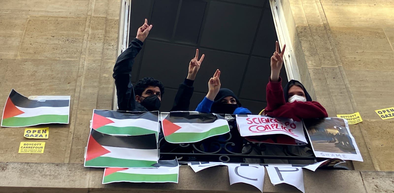 מפגינים פרו-פלסטינים באוניברסיטת ''סיינס פו'' בצרפת / צילום: ap, Jeffrey Schaeffer