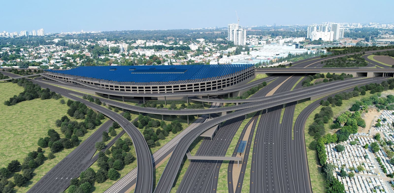 החניון המתוכנן במחלף מורשה / הדמיה: ארקאפקט עדי בואנו, באדיבות נתיבי איילון