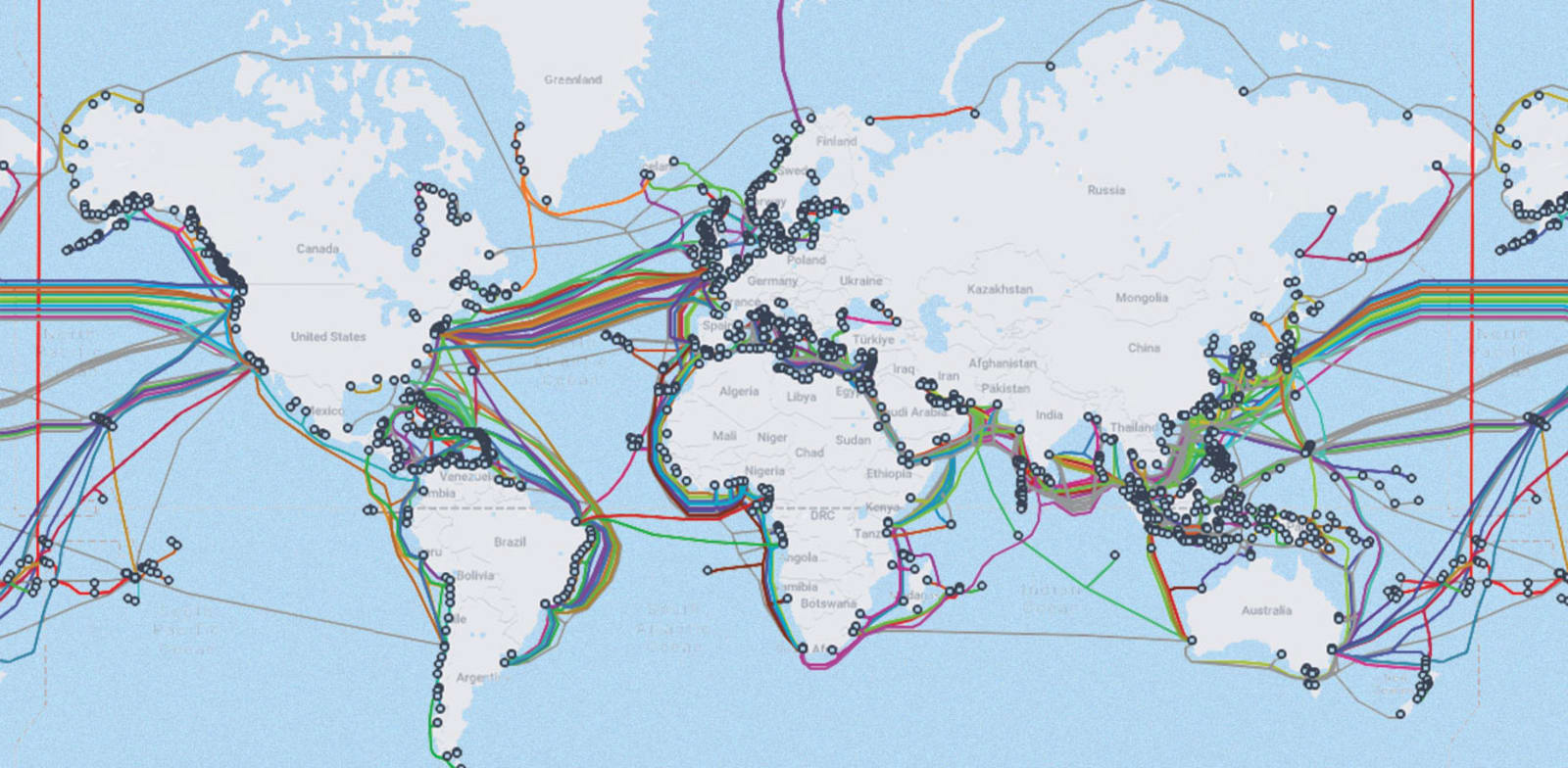 מפת הכבלים התת–ימיים האזורית / צילום: מתוך אתר Submarine Cable Map