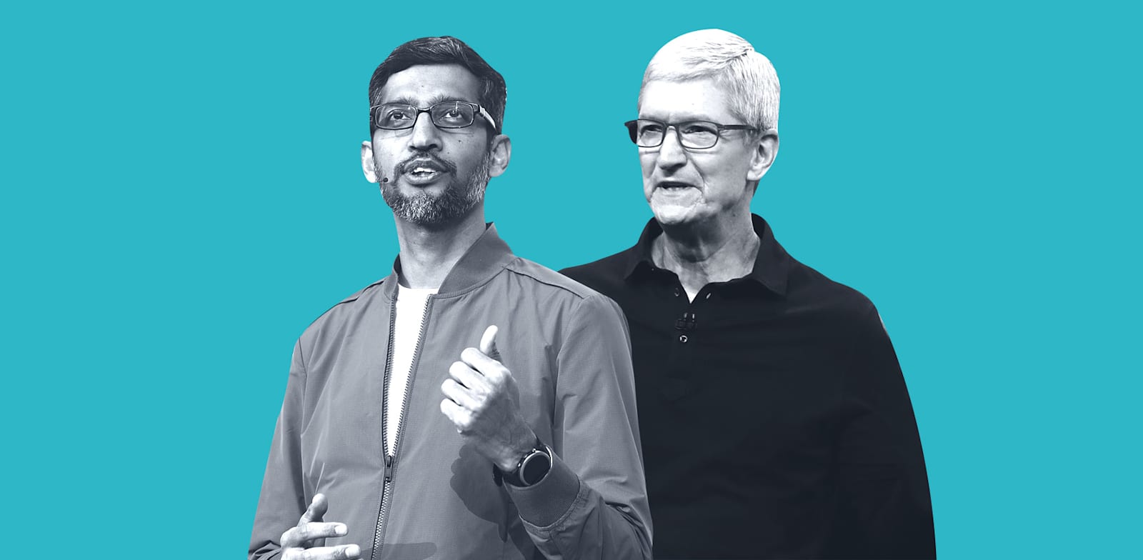 מנכ"ל אפל טים קוק ומנכ"ל גוגל סונדר פיצ'אי / צילום: Associated Press