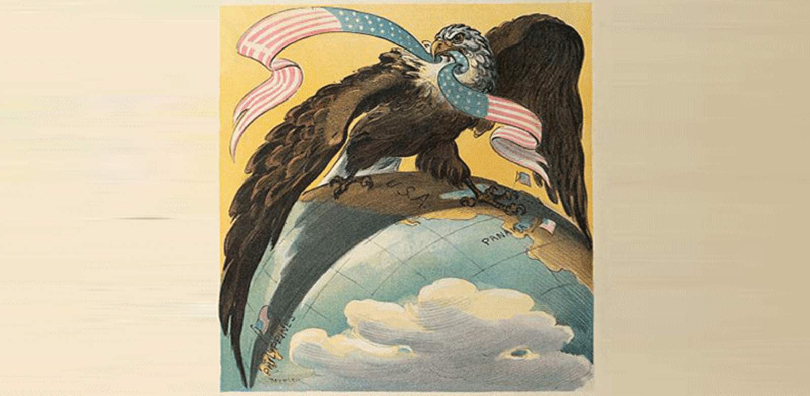 הנשר האמריקאי פורס כנפיו עד הפיליפינים. שער מגזין 'פק', 1904 / צילום: מתוך ספריית הקונגרס