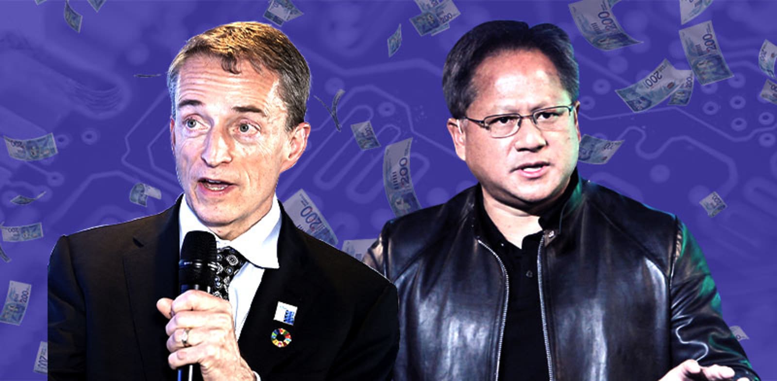 "מנכ''ל אנבידיה, ג'נסן הואנג ומנכ''ל אינטל, פט גלסינגר / צילום: רויטרס, Mark Lennihan ,AP, Chiang Ying-ying"