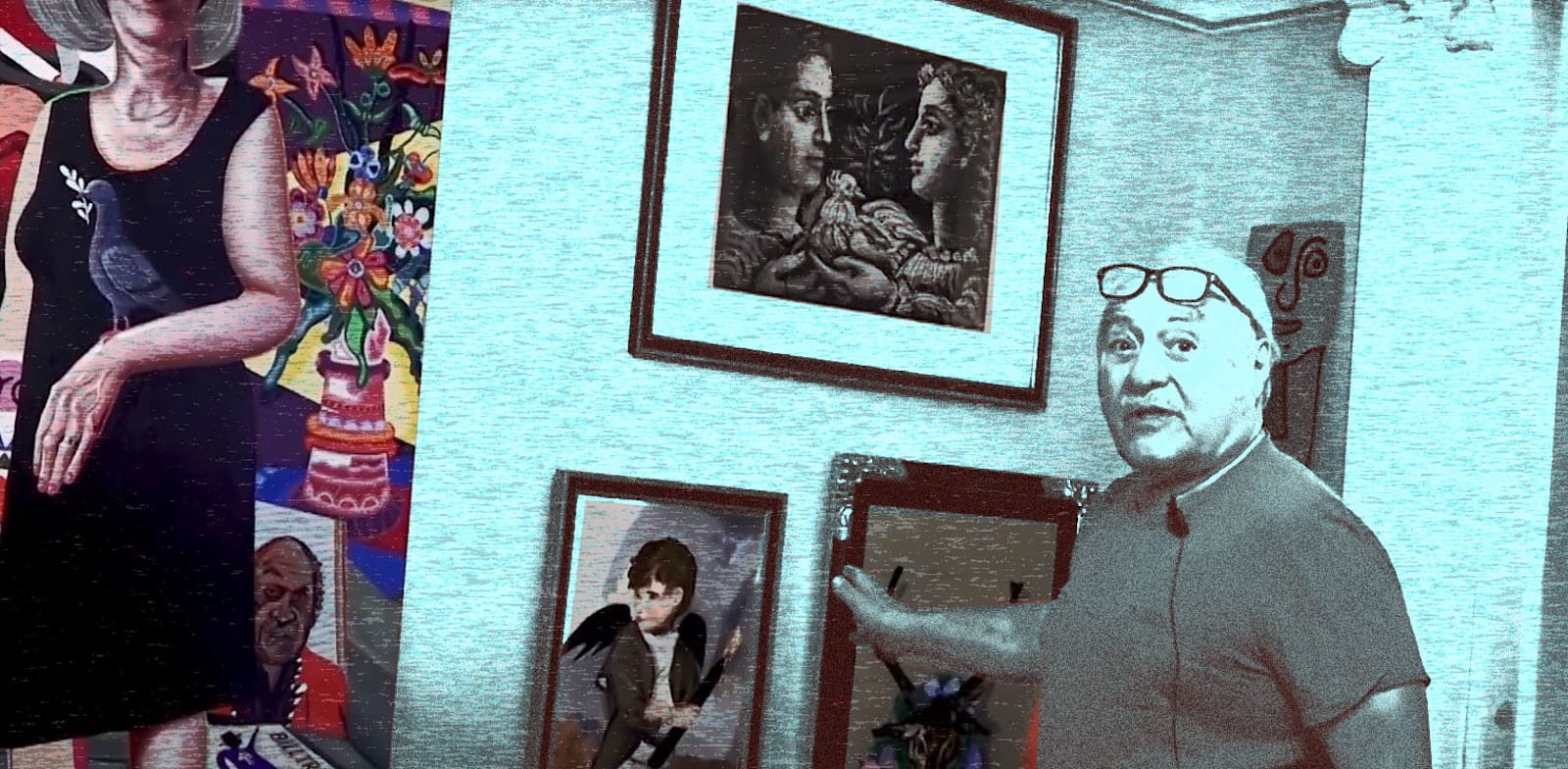 ניומן ואוסף האומנות שלו / עיבוד: טלי בוגדנובסקי (צילום מסך מתוך ראיון ביוטיוב)
