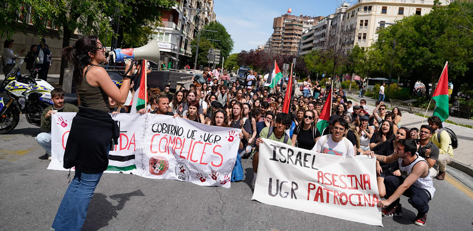 "סטודנטים מאוניברסיטת גרנדה בספרד מפגינים נגד המלחמה בעזה / צילום: Reuters, Arsenio Zurita"