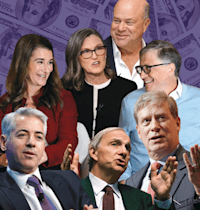 דיוויד טפר, ביל ומלינדה גייטס, ביל אקמן, ריי דליו, קת'י ווד, סטנלי דרוקנמילר / צילום: רויטרס - BRENDAN MCDERMID, Richard Brian