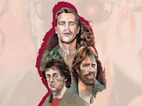 מלמעלה (נגד כיוון השעון): ארנולד שוורצנגר, סילבסטר סטאלון וצ'אק נוריס / איור: גיל ג'יבלי