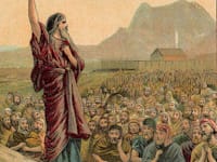 משה מדבר לעם ישראל, איור מתוך כרטיס תנ''ך שיצא לאור ב־1907 על ידי חברת הליטוגרפיות ''פרובידנס''