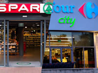 סניף של רשת קרפור מול סניף של רשת ספאר / צילום: פנינה בן שלום, shutterstock