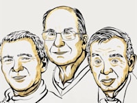 אלכסיי א. אקימוב, לואיס א. ברוס, מונגי ג. בוונדי. זוכי פרס נובל לכימיה / צילום: Ill. Niklas Elmehed © Nobel Prize Outreach