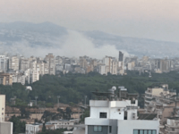 עשן מיתמר בדרום ביירות / צילום: צילום מסך מתוך טוויטר