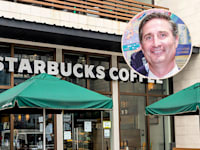 סניף סטארבקס. בעיגול: בריאן ניקול, מנכ''ל סטארבקס החדש / צילומים: Shutterstock, ויקיפדיה