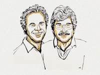 פרופ' גרי רובקון ופרופ' ויקטור אמברוז, זוכי פרס נובל לפיזיולוגיה ורפואה ל-2024 / צילום: Ill. Niklas Elmehed © Nobel Prize Outreach