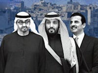 אמיר קטאר תמים אל־ת'אני, נסיך הכתר הסעודי מוחמד בן סלמאן, נשיא איחוד האמירויות מוחמד בן זאיד / צילומים: AP- Evgenia Novozhenina, Bandar Aljaloud, Michael Varaklas