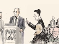 עדות נתניהו בבית המשפט המחוזי בתל אביב / איור: גיל ג'יבלי