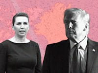 דונלד טראמפ וראש ממשלת דנמרק, מדה פרדריקסן / צילומים: AP (Saul Loeb), עיבוד: טלי בוגדנובסקי